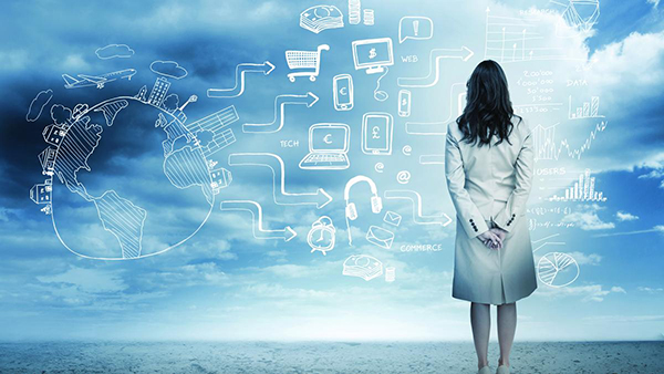 Women looking at data