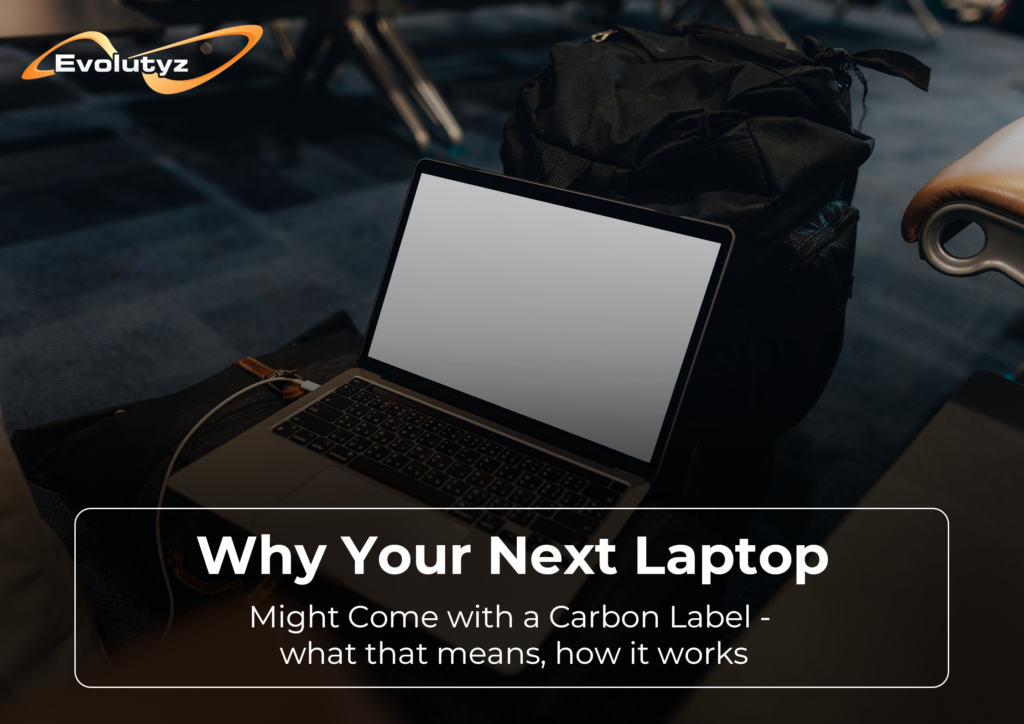Laptop with carbon footprint label on packaging